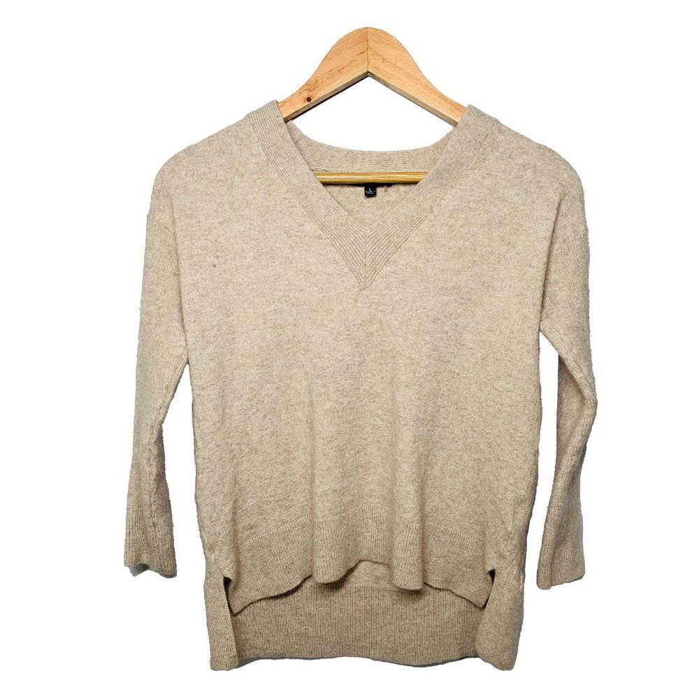 Fate Beige Wool Sweater Pullover V-Neck Size L